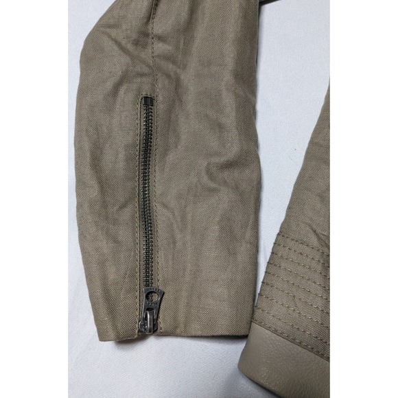 LUCKY BRAND LAMB LEATHER + LINEN Women Medium Taupe Asymmetrical Zip Moto Jacket - Picture 4 of 14
